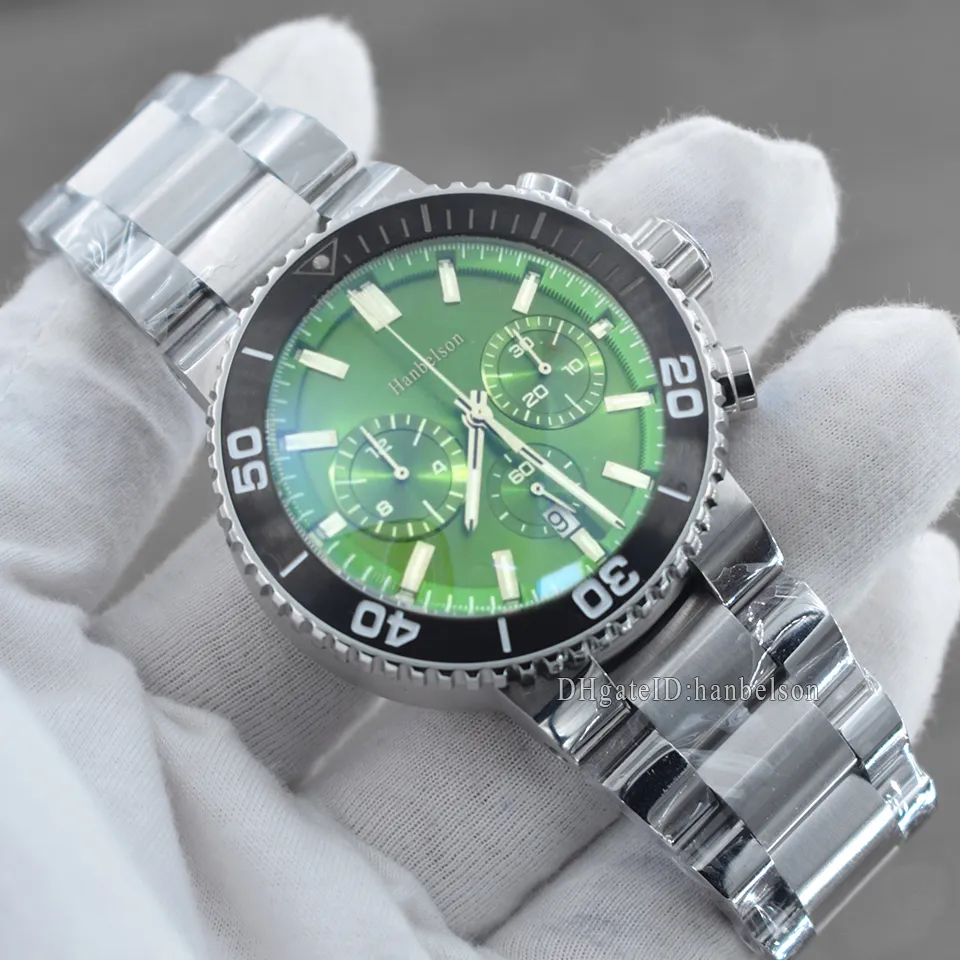 Hot Sale Mens Sport Watches Quartz Movement Chronograph Watch Customized Green face Rubber Band male Watch Montre Homme