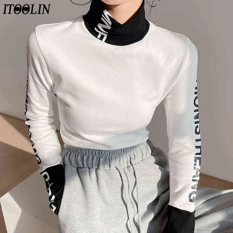 ITOLIN Women's Soft Fleece Turtleneck Shirt Solid Långärmad Velvet T-shirt Vår Vintage Tjej Bottom Toppar Kvinnor Kläder 2022 H1230