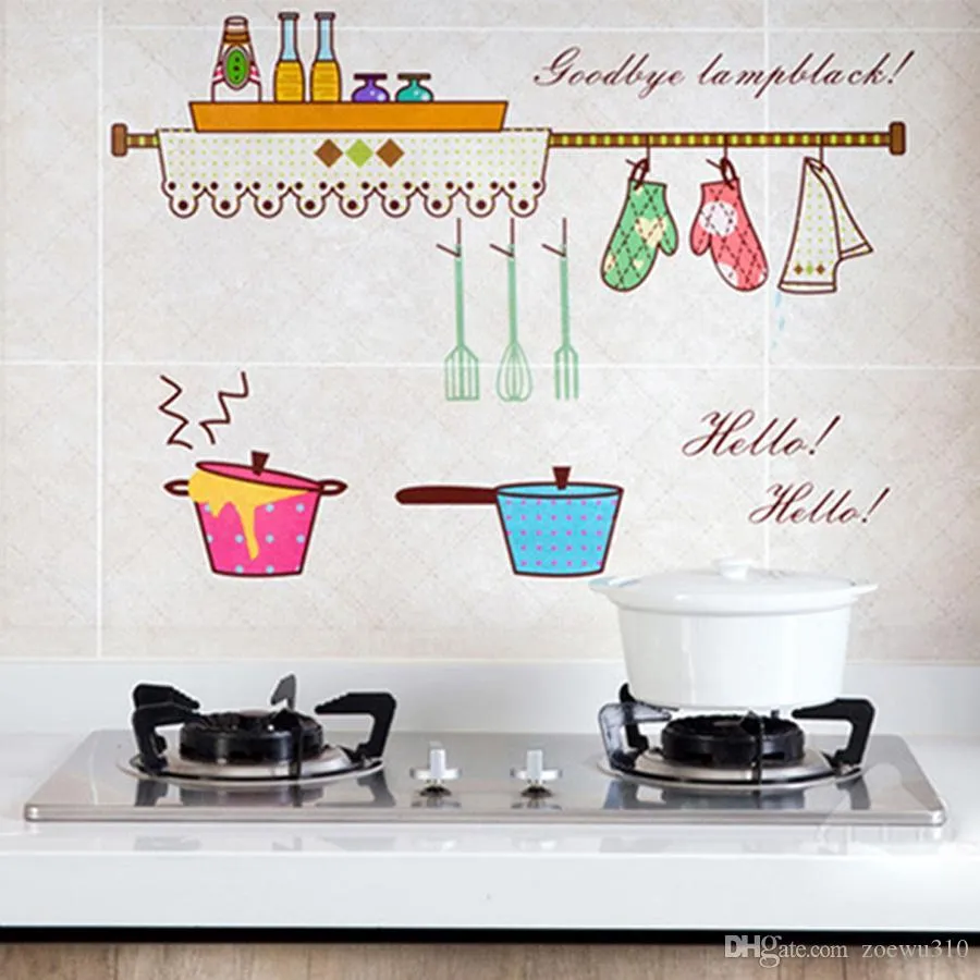 Keuken Waterdicht Muurstickers Olie Proof Papier zelfklevend Hoge Temperatuur Anti-olie Stickers Thuis Fornuis Tegel Behang WDH0724 T03