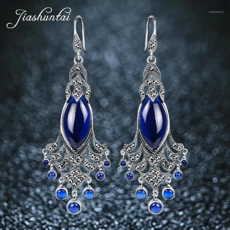 Brincos de prata jiashuntai para mulheres grandes e longas pavões antiallergic 925 jóias esterlinas femininas1