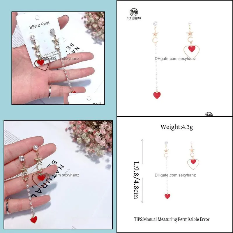 Korean Cute Star Love Heart Asymmetry Earrings Women Fashion Jewelry Simulated Pearl Long Pendientes