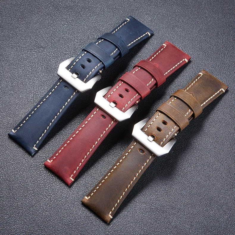 Män tittar på tillbehör Vintage Cow Leather Watch Band Men's Watch Strap 24mm 26mm Fit Pam Watchband Designer Armsur med spänne hög kvalitet