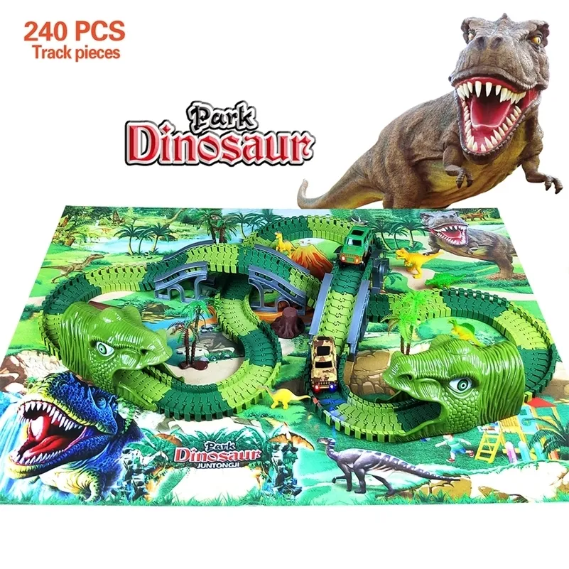 Bambini che corrono Bend Rail Dinosaur Track Led elettronico Flash Light magico incandescente flessibile pista auto giocattoli giocattolo fai da te regalo per bambini 201212