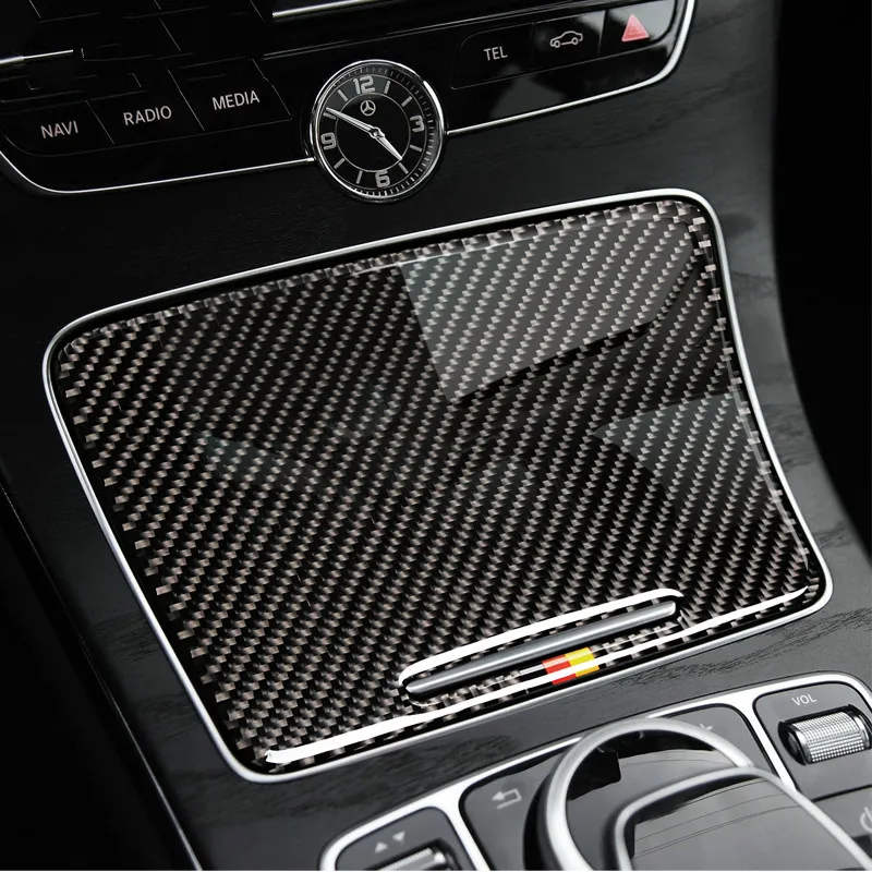 Carbon Fiber Interior Water Cup Holder Panel Cover Trim Car Sticker for Mercedes C Class W205 C180 C200 GLC Accessories