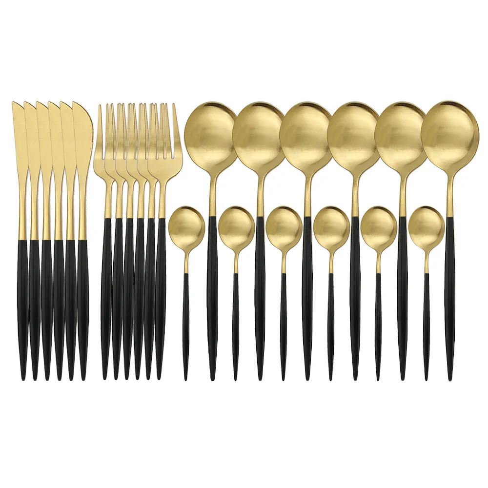 24 pezzi nero oro opaco set di stoviglie coltello forchetta cucchiaio argenteria set di posate set di posate in acciaio inossidabile 18/10 201116