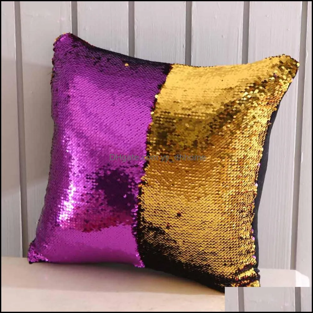 Mermaid Sequin Cushion Cover Magical Throw Pillowcase 40X40cm Color Changing Reversible Pillow Case For Home Decor