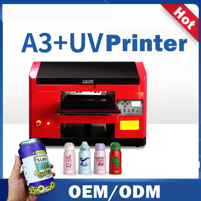 A3 UV-printer kleine platte inkjet met inkt en accessoires cilindrische wijnfles mobiele telefoon case metalen glazen 3D-kleur printing productie apparatuur