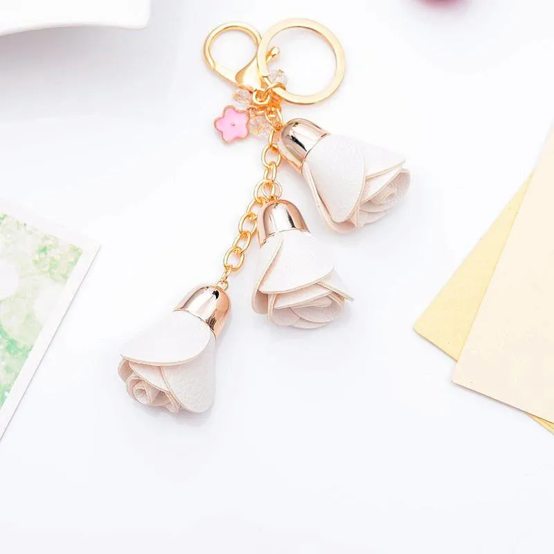 new 2018 Camellia Flower Leather Keychain Bag Pendant Car Ornaments Creative Gifts Long Key Chain Buckle Key Ring Eh586 H jllDPs