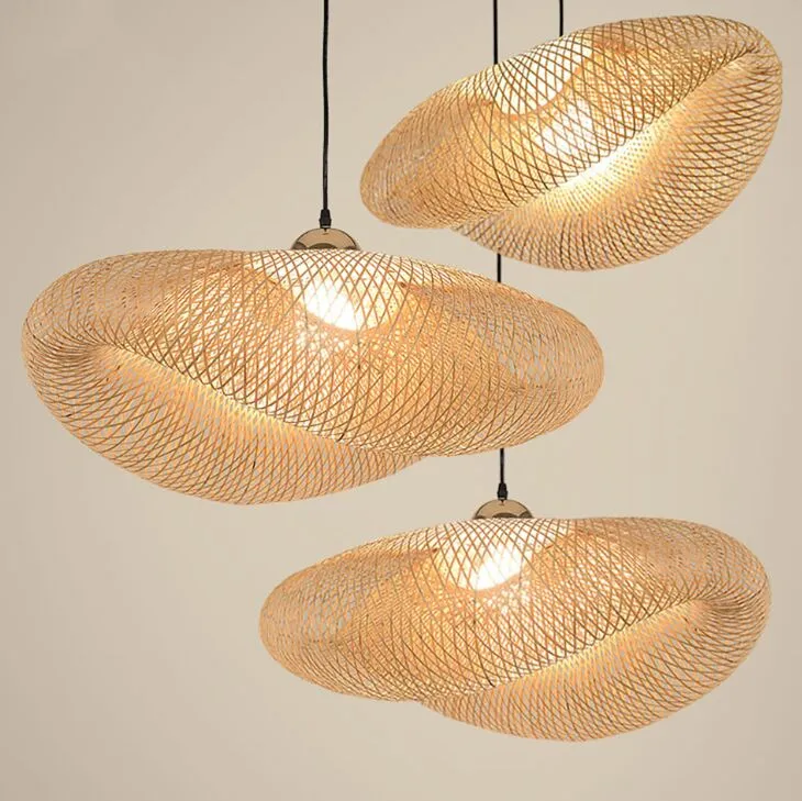 Moderne Bambou LED Pendentif Lumières Asie Bois Pendentif Lampe Salon Salle À Manger Hôtel Restaurant Cuisine Intérieur Déco Lampe Suspendue