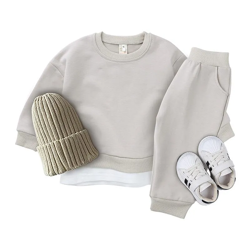 의류 세트 Milancel 2022 Spring Kids Suit Clother Cotton Round Neck Sweatshirt Sweatpants 캐주얼 솔리드 세트