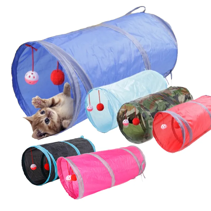 Jouet pour chat 50x25 cm, 7 couleurs, Tunnel amusant, 2 trous, Tubes, balles pliables et froissées, jouets pour chaton, chiot, chien de jeu