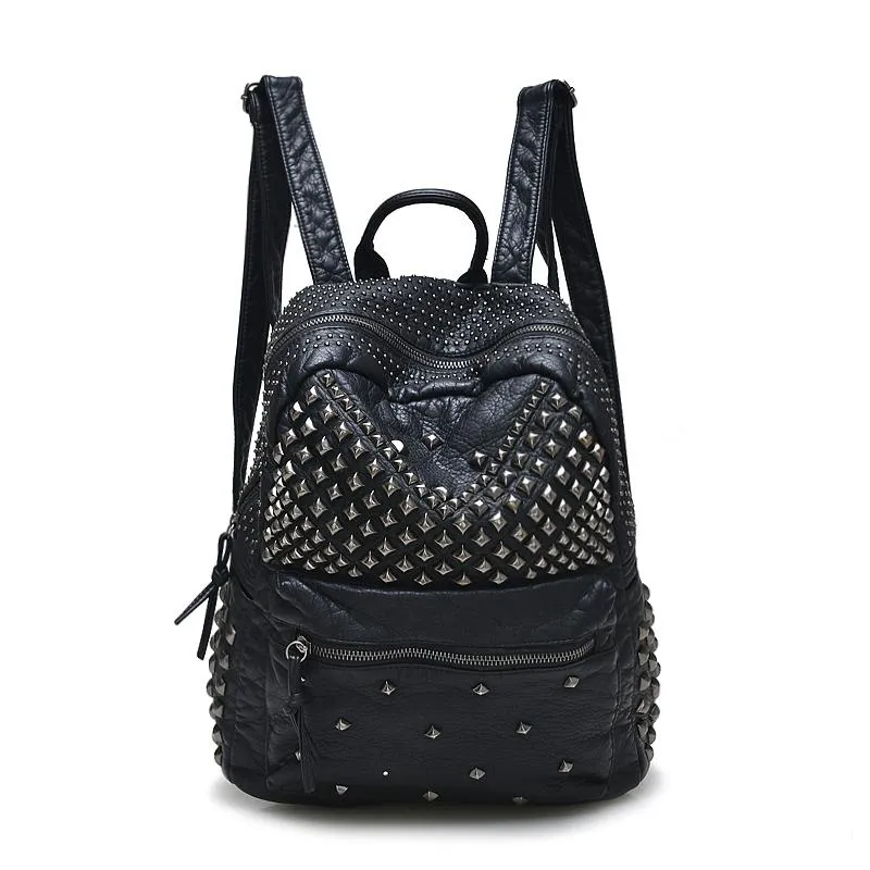 Mochila 2021 Moda Mulheres Mochilas Lavagem Lady Lady Meninas Sacos de Viagem Rivet Student School Bag