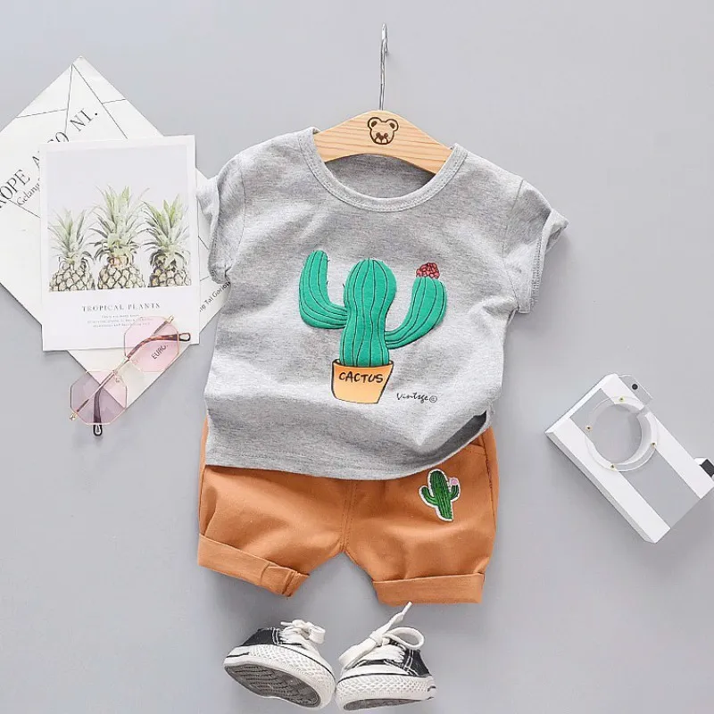 Summer Fashion Toddler Infant Clothing Sets Baby Girls Boy Clothes Suits Cactus T Shirt Shorts Kids Tracksuits Child Casual Wear LJ201223