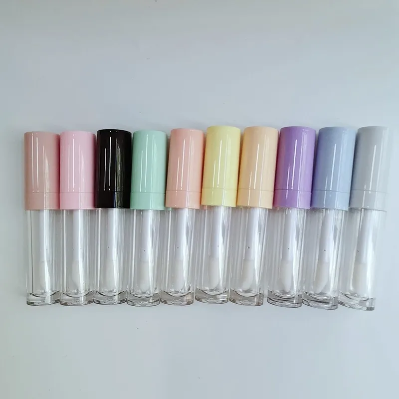 logo personnalisé 8 ml grande baguette brosse blanc noir rose vide tubes de brillant à lèvres tout en plastique rond clair tube de brillant à lèvres glaçure à lèvres lipsti2969