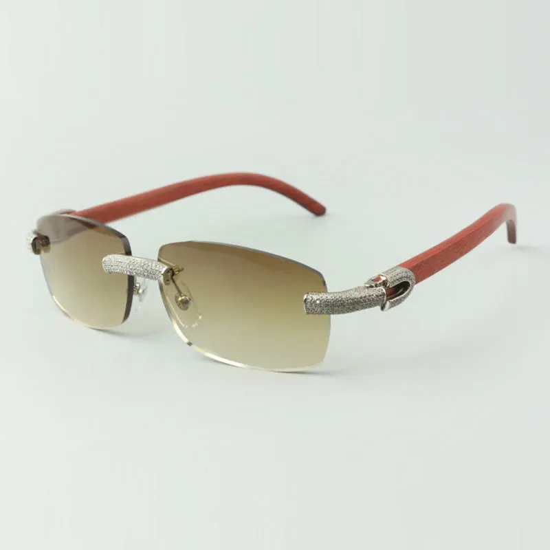 Direct sales micro-paved diamond sunglasses 3524026 with original natural wood temples designer glasses, size: 56-18-135 mm