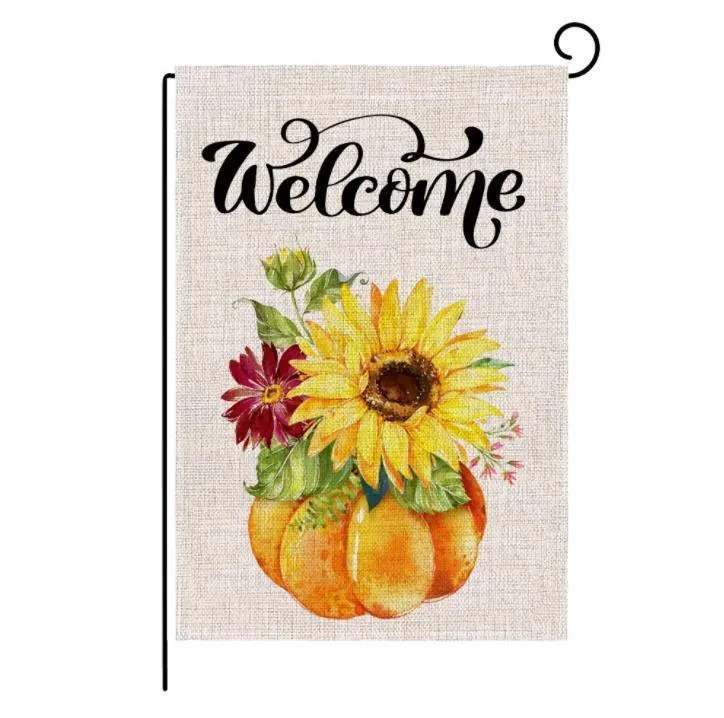 47*32cm Thanksgiving Banner Flags Linen Autumn Garden Flag Hello fall double sided pattern 27 style SN4833