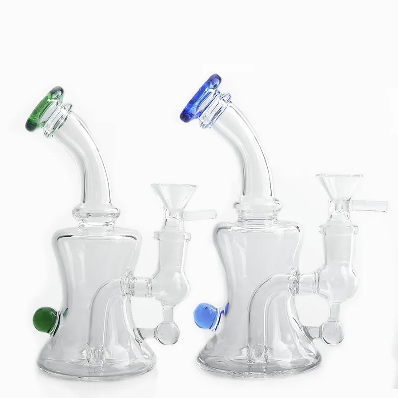 Beracky 6 인치 유리 물 봉 14mm 유리 그릇 다채로운 헤드 유리 물 파이프 비커 봉 Dab Oil Rigs Recycler Bong For Smoking