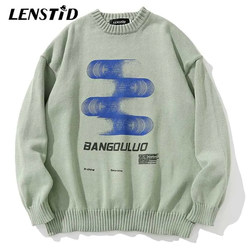 Lenstid 남자 힙합 니트 점퍼 스웨터 크리 에이 티브 패턴 인쇄 Streetwear Harajuku 가을 Hipster 캐주얼 니트웨어 풀오버 220105