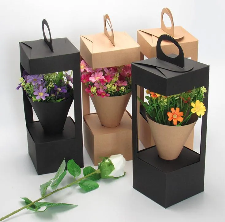 Gåva Wrap Blommor Förpackning Boxar Blommor Bag Lighthouse Design Creative Folding Packing Box Black / Brown Sn1100