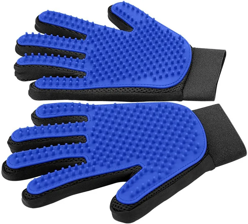 Grooming Dog Graving Glove Нежная дешидальная кисть Перчатка Эффективное домашнее животное удаление волос Mitt Enhanced Five Finger Design идеально подходит для собак Cat с длинным коротким мехом 1 пара