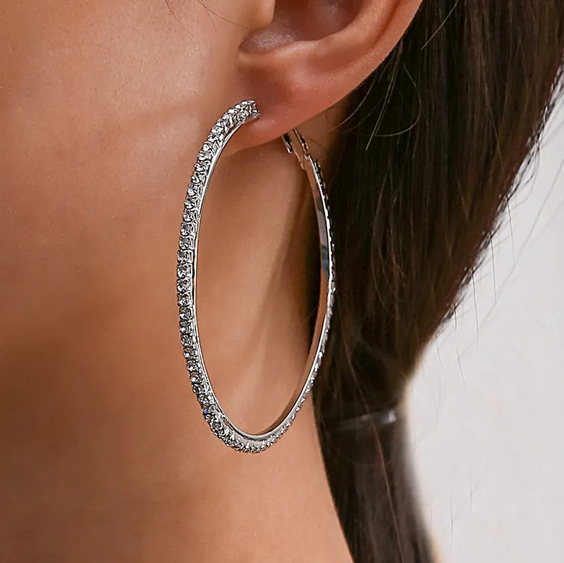 S2675 Fashion Jewelry Round Earrings Geometric Rhinestone Hoop Circle Earrings