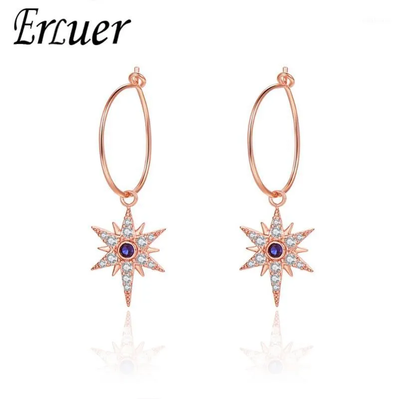 Dangle Lustre ERLUER Boucles D'oreilles D'été Pour Les Femmes Or Rose Charme Bleu Cristal Bijoux De Mariage Fille De Mode Zircon Boucle D'oreille De Fiançailles Juif