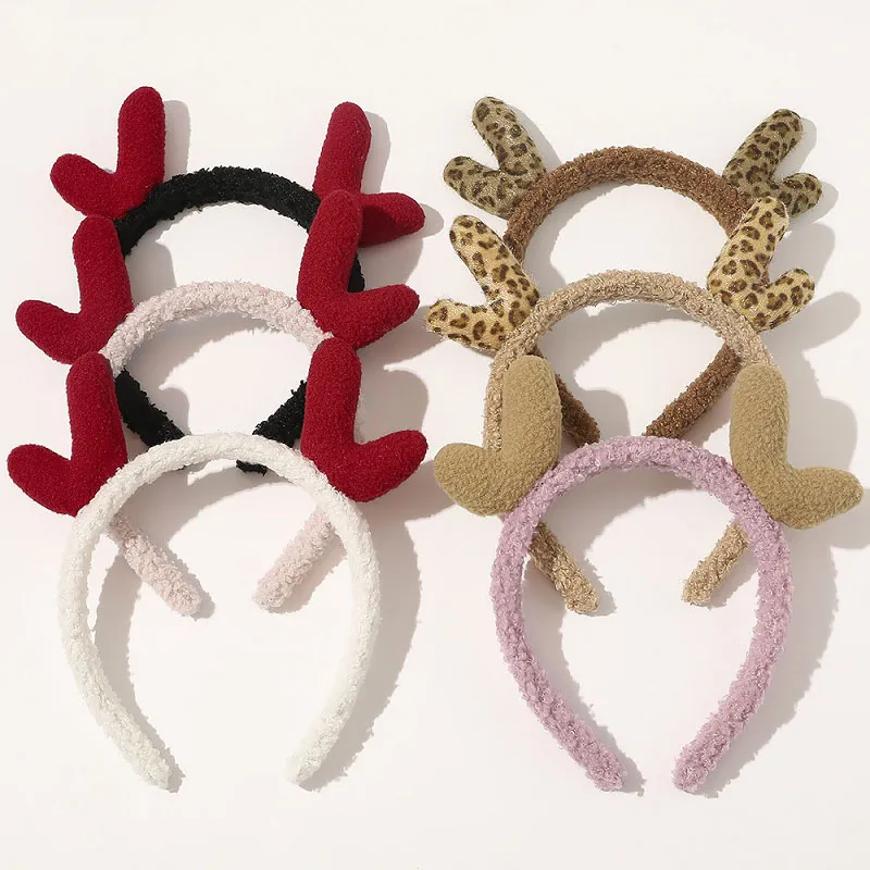 Christmas Headband Plush Elk Antlers Hair Hoops Woman Girl Hairband Xmas Party Headwear Tools Hair Accessories 6 Colors M2896