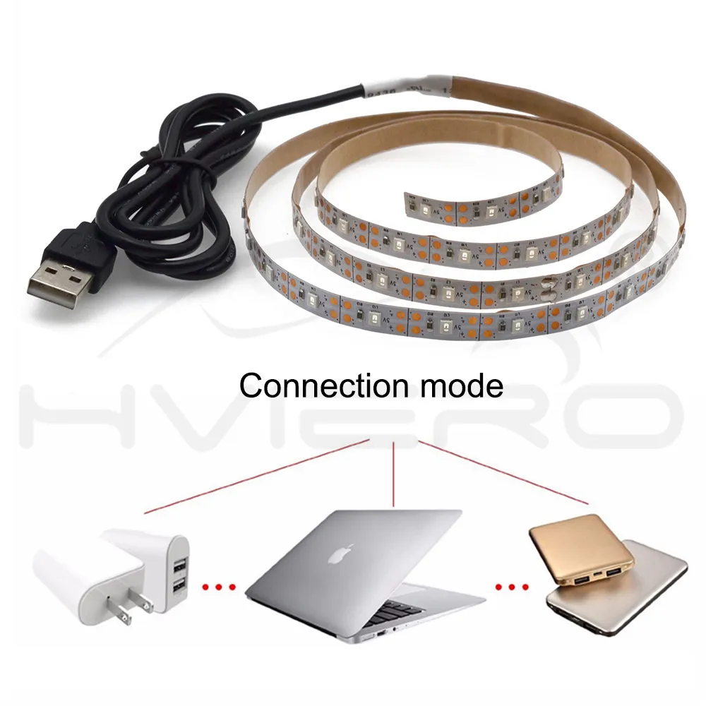 Hviero 5V 50CM 1M 2M  4M 5M USB Cable Power LED strip light lamp SMD 3528 Christmas desk Decor lamp tape For TV Background Lighting