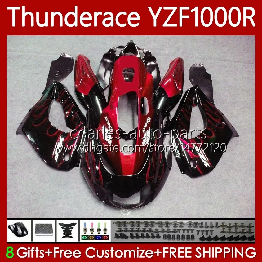 OEM-carrosserie voor Yamaha Thunderace YZF1000R YZF 1000R 1000 R 96 07 87NO.91 YZF-1000R 1996 1997 1998 1999 2000 2001 2002 2003 2004 2005 2006 2007 Kuiken Red Flames Blk
