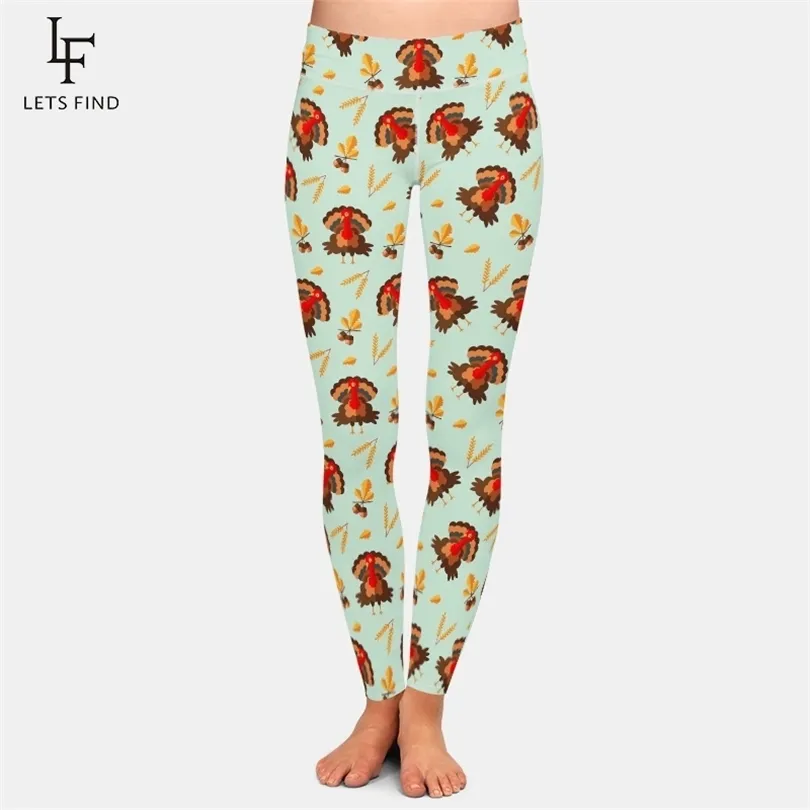 LETSFIND 3D Thanksgiving Turkey Print Leggings Hohe Taille Plus Größe Elastische Workout Mode Lässig Frauen Hosen 211221