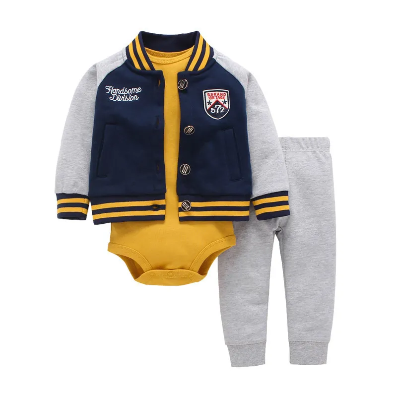 hooded zipper coat + pants + romper fashion cotton Baby Boy girl Clothes set children boys cute Clothing free shipping