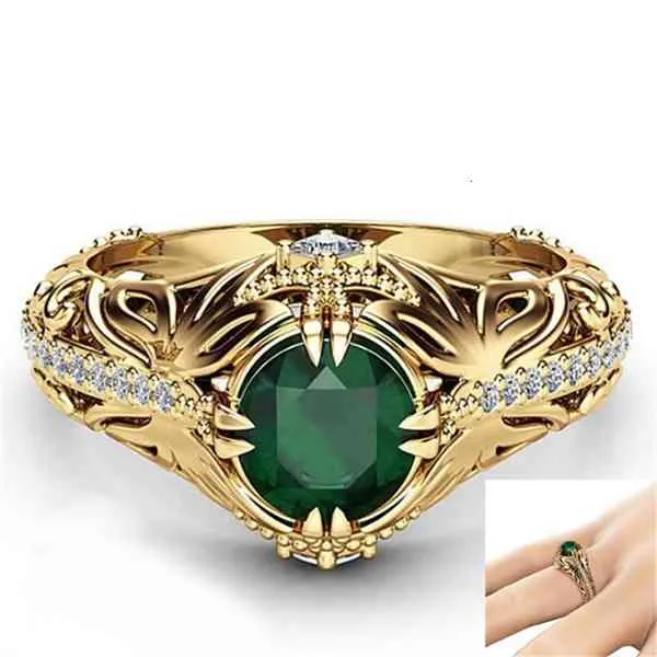 2022 Luxury Green Gold Color Halo婚約リング