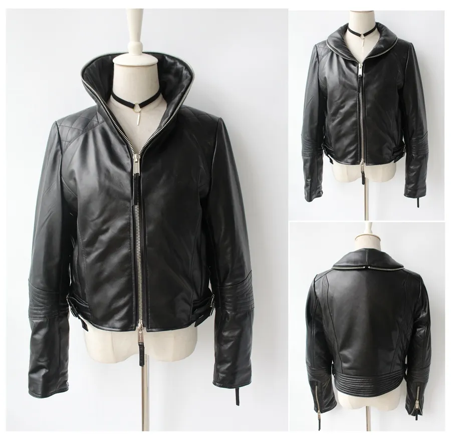 genuine sheepskin leather jacket with big raccoon fur collar (9)