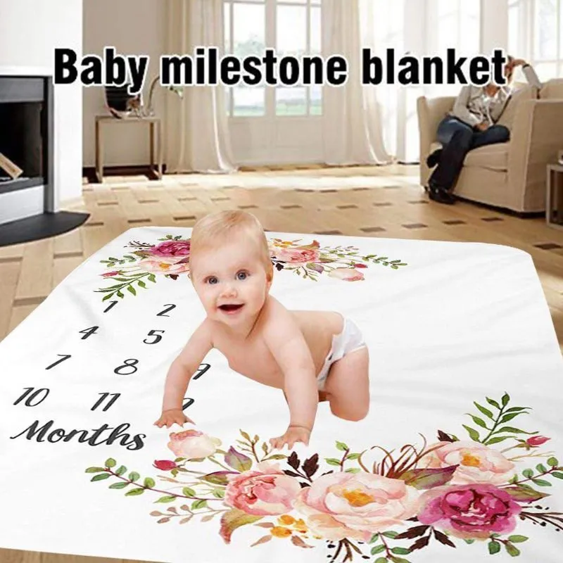 1 Stück Baby Meilenstein Decke Flanell Neugeborenen Foto Prop Hintergrund mit monatlicher Wachstumstabelle für Mädchen und Jungen LJ201014