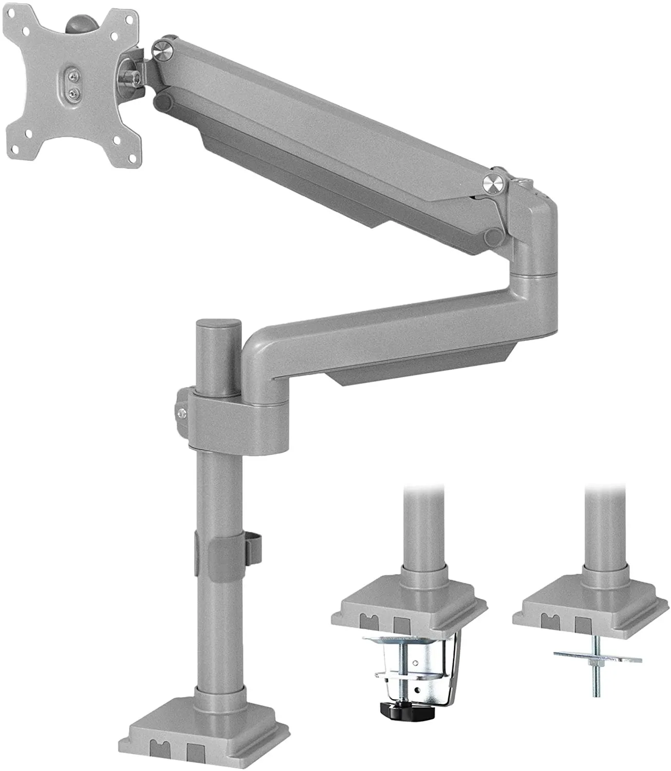 Premium Silver Aluminium Enkele Monitor Pneumatische Veerarm, Verstelbare Desk Mount Stand | Past op 1 scherm 17 tot 32 inch (stand-v101SV)