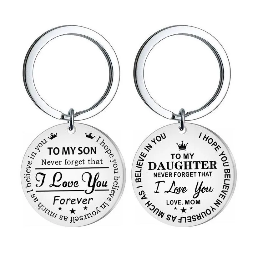 personalized to my son stainless steel keychain engraved to my daughter forever love mom keyring heart key chains charm love pendant