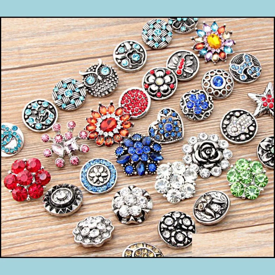 wholesale 100pcs/Lot bulk lot mix styles Ginger Fashion 18mm metal rhinestone diy snaps button Snap Jewelry Brand New