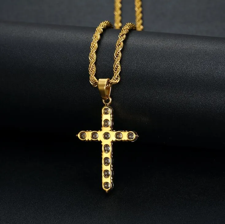 Brand Designer Cross Big Necklace Fashion Pendants with Shining Crystal Stone Hip Hop Rock Gifts for Friends ePacket