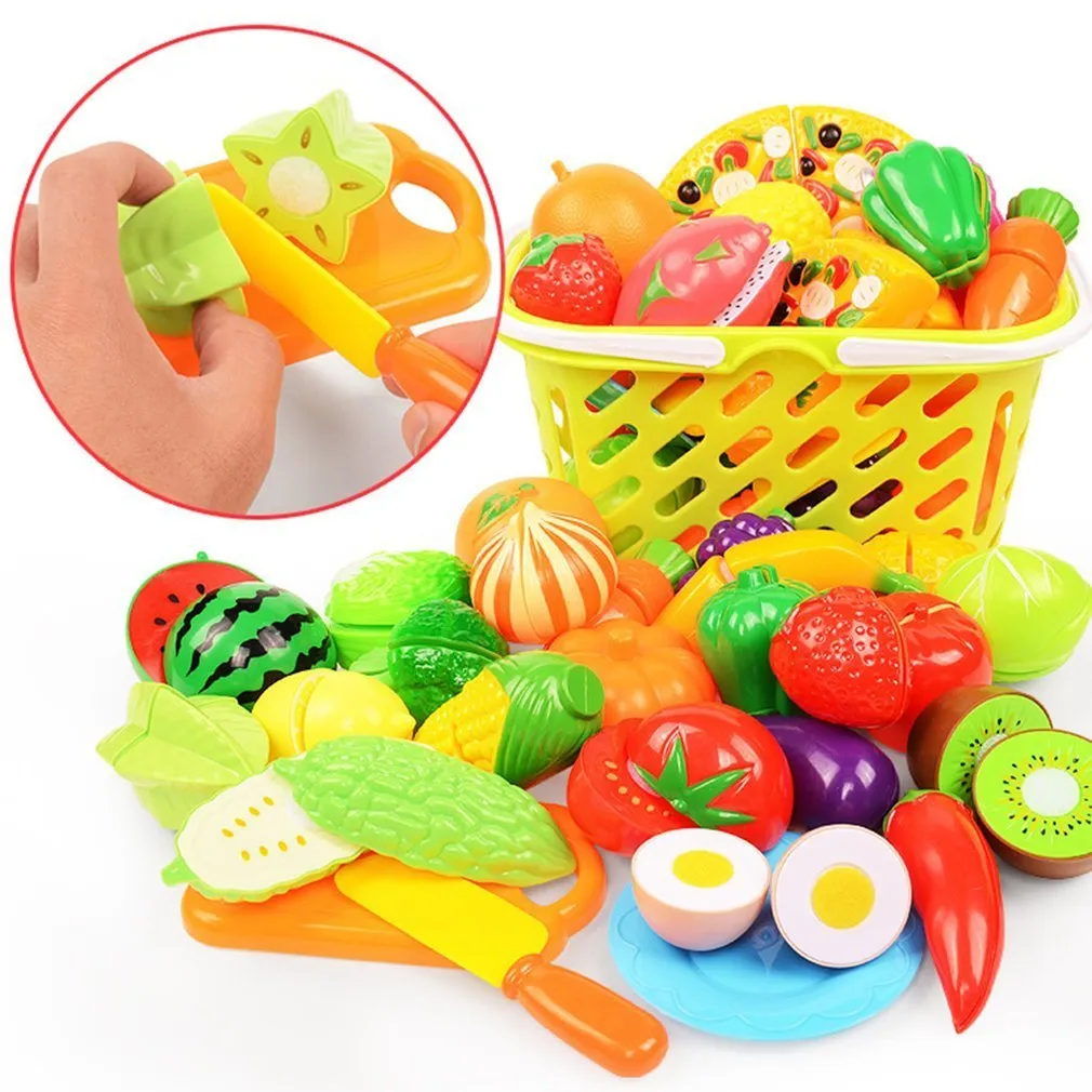 24pcs/lot Children Pretend Role Play House Toys Plastic Cutting Fruit Vegetables Food Kitchen Baby Classic Kids Educational Toys LJ201009