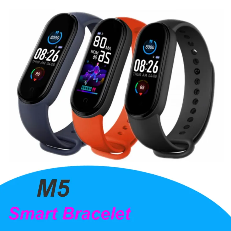 Suministro Al Por Mayor Banda Inteligente M5 2020 Pulsera Inteligente IP67 Reloj Inteligente Resistente Al Agua Rastreador De Fitness De Presion Arterial Pulsera Inteligente Pulseras De Fitness De Hoy...