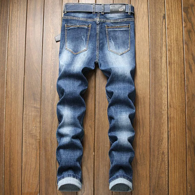 Pontalon Homme Jean Homme New Blue 찢어진 Tejanos Hombre Slim Pantalon Hombre 스트레이트 Pantalones Vaqueros 캐주얼 청바지를위한 248Q