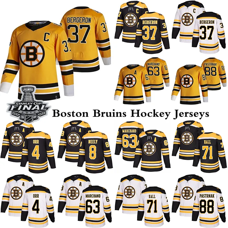 88 David Pastrnak Boston Bruins Jersey 37 Patrice Bergeron 63 Brad Marchand 71 Taylor Hall Hockey Jerseys
