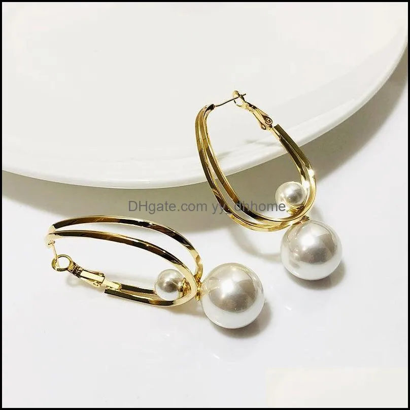 Hoop & Huggie Trendy Exquisite Big Pearl Round Earrings For Women High Quality Jewelry S925 Needle Variety Of Wearing Methods Party