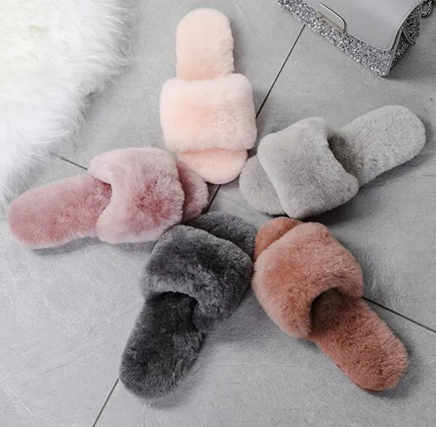 Women Sandals Fluff Chaussures Grey Grown Pink Womens Soft Slides Slipper Keep Warm Slippers Shoes Size 36-40 09