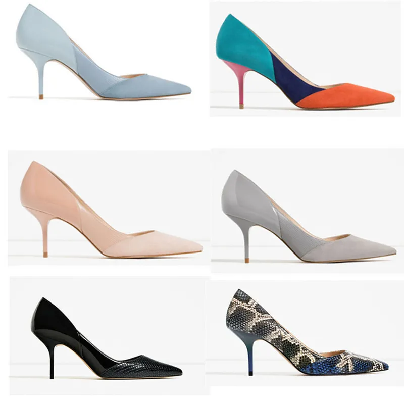 HKXN 2019 Mode PU Leder Frauen Pumpen Sexy Druck High Heels Schuhe Punkt Zehe maultiere hohe Party Hochzeit Pumpe Drop verschiffen Y200702