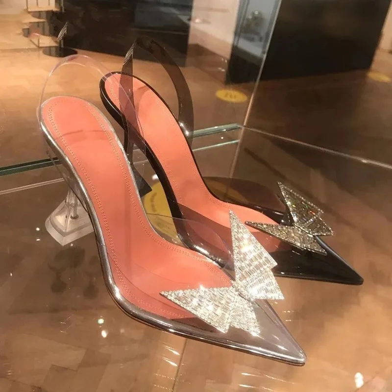 Étoile Style Cristal Papillon De Mariage Chaussures De Mariée Transparent Bout Pointu Femmes Pompes Gelée Bureau Dame Chaussures D'été Slingbacks Talons Hauts Sandales AL9927