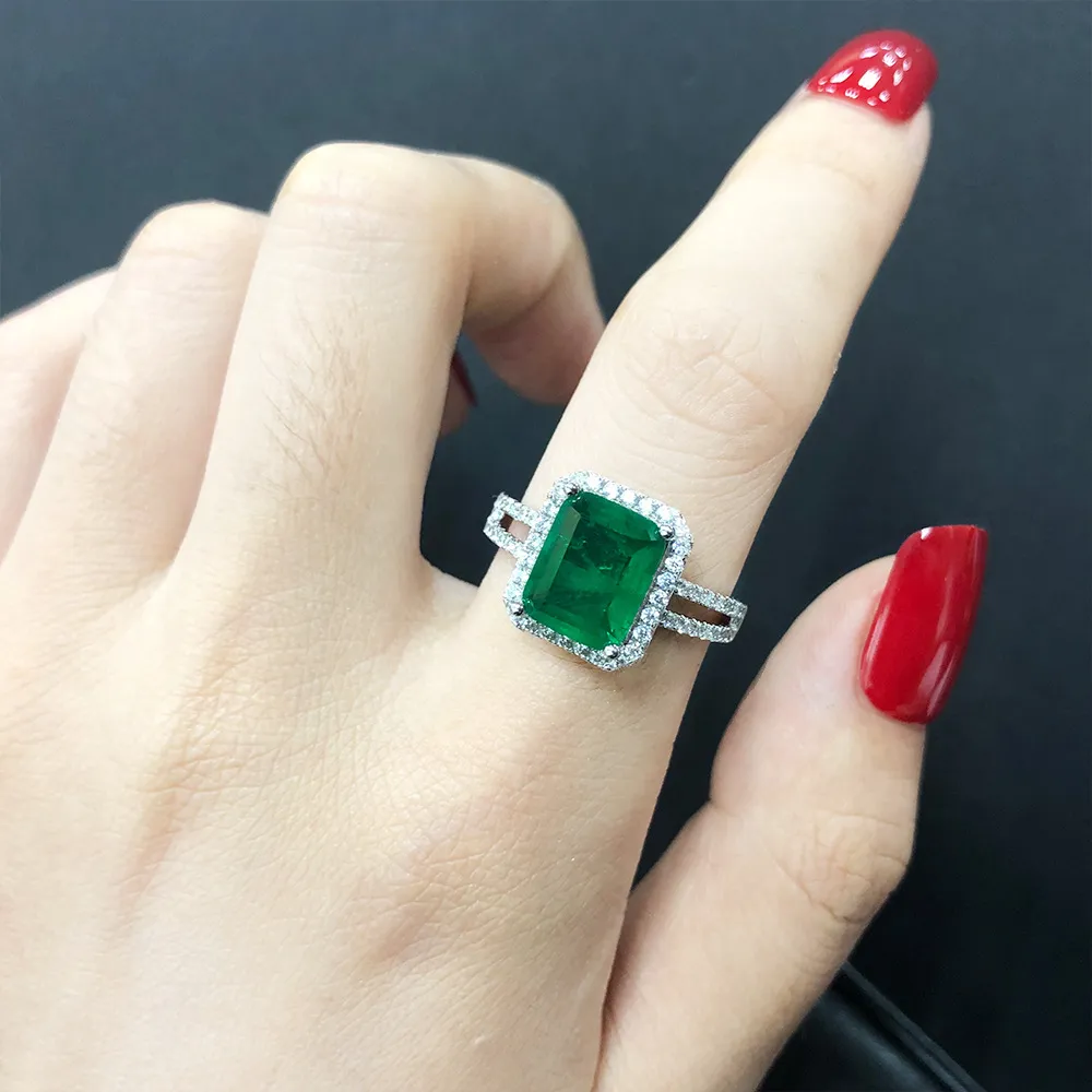 Pansysen luxo qualidade superior esmeralda anéis para mulheres anel de cocktail de noivado de casamento 100% 925 esterlina prata fina jóias presente q1218