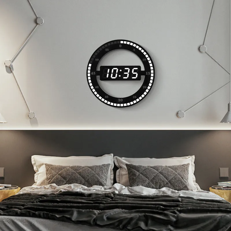 LED Digital Wall Clock Modern Design Dual-Use Dimming Digital Circular Photoreceptive Clocks For Home Decoration festival Gift LJ201204