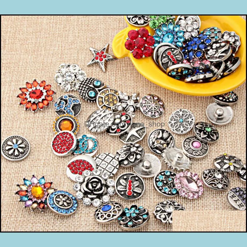 wholesale 100pcs/Lot bulk lot mix styles Ginger Fashion 18mm metal rhinestone diy snaps button Snap Jewelry Brand New