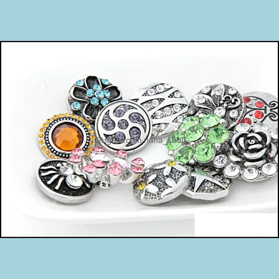 Charm Armbanden Sieraden Hele 100 Stuks Veel Bk Lot Mix Stijlen Gember Mode 18Mm Metalen Strass Diy Snaps knop Snap Merk Dr2495